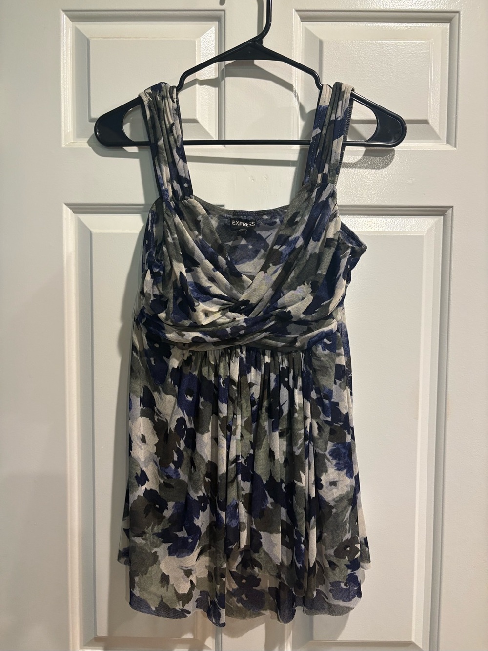 Express blue green floral sheer mesh babydoll top M Y2K coquette indie sleaze